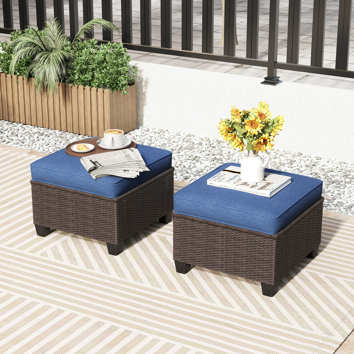 Vicllax Wicker Outdoor Conversation Sofa, Love Seat Glider, Chairs and Ottomans