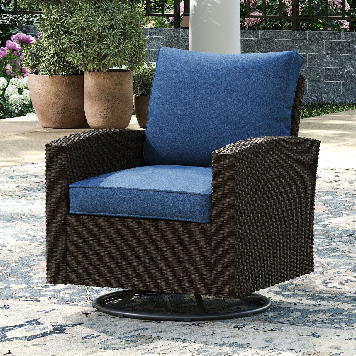 Vicllax Patio Sofa, Wicker Swivel Sofa Chairs, Rattan Sun-Drenched Lounge Seating