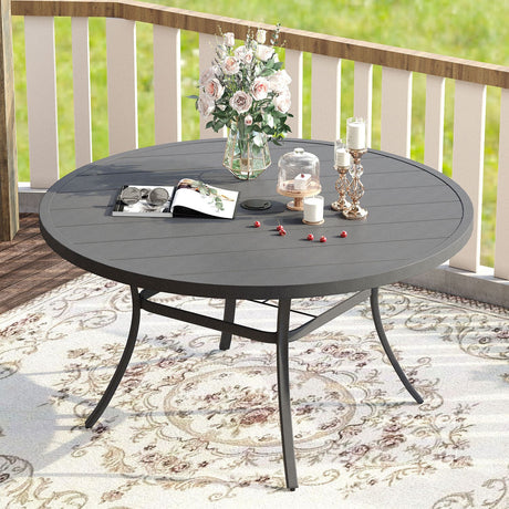 Vicllax Outdoor Round Metal Dining Table with Umbrella Hole for 4, 6