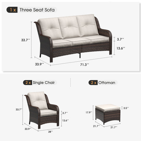 Vicllax 4 Pieces Patio Wicker Oasis Lounge Set, 3-Seater with Ottoman