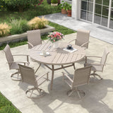 VICLLAX 7-pcs Outdoor Dining Set, 50” Round Metal Table with Umbrella Hole & 6 Swivel Textilene Chairs