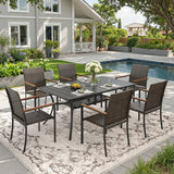 Vicllax 7 Pieces Outdoor Dining Set, Patio Rectangular Metal Table and  6 Stackable  Armchairs