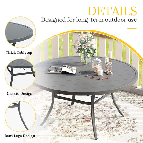 Vicllax 9/11 Pcs Outdoor Dining Set, 53"/ 60" Round Metal Table and Stackable Padded Chair