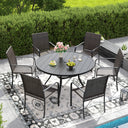 Vicllax 7 Pieces Outdoor Dining Set, 47.2"Round Table and 6 Stackable Metal  Armchairs