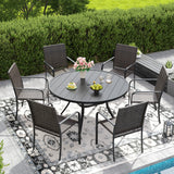 Vicllax 7 Pieces Outdoor Dining Set, 47.2"Round Table and 6 Stackable Metal  Armchairs