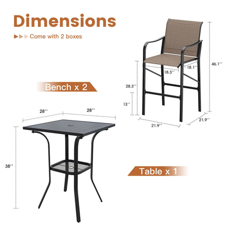 Vicllax 3/5 PCS Outdoor Bar Set, Patio Bar Textilene Chairs and Square Bar Table