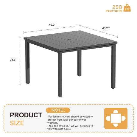 Vicllax Juego de comedor para patio al aire libre de 7 piezas con sillas apilables de textileno y mesa de comedor curvada