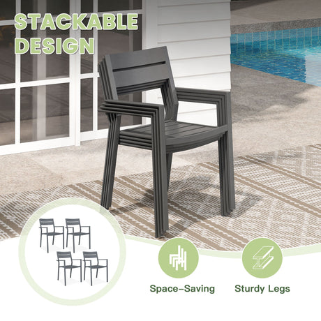 Vicllax 5 Pieces Outdoor Dining Set with 41" Round Metal Table and Armrest Chairs