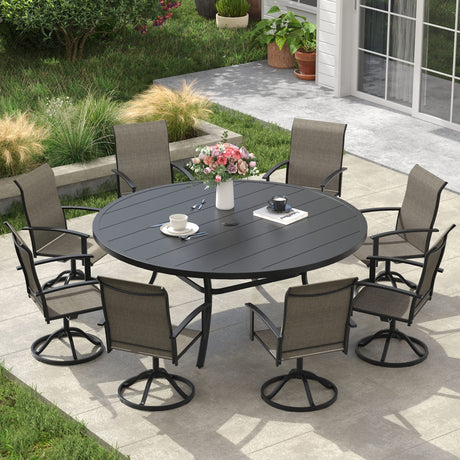 Vicllax Outdoor Dining Set for 8 People, Patio 60" Round Table with 8 Swivel Chairs
