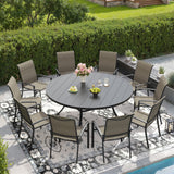 Vicllax 9/11 Pcs Outdoor Dining Set, 53"/ 60" Round Metal Table and Stackable Padded Chair