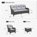 Vicllax 4 Pieces Patio Wicker Oasis Lounge Set, 3-Seater with Ottoman