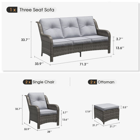 Vicllax 4 Pieces Patio Wicker Oasis Lounge Set, 3-Seater with Ottoman