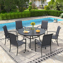 Vicllax 7-Piece Outdoor Dining Set, 50” Round Metal Table & Skyline Stackable  Chair
