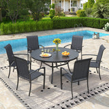 Vicllax 7-Piece Outdoor Dining Set, 50” Round Metal Table & Skyline Stackable  Chair