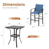 Vicllax 3/5 PCS Outdoor Bar Set, Patio Bar Textilene Chairs and Square Bar Table
