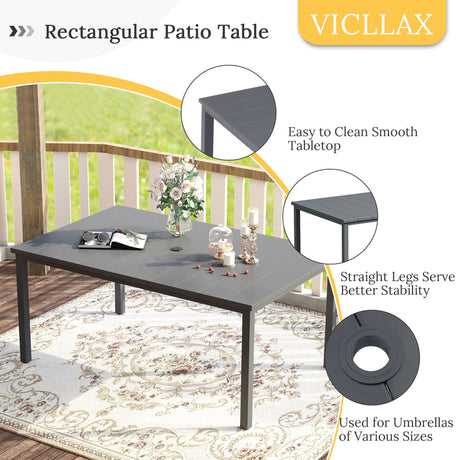 Vicllax Juego de comedor para patio al aire libre de 7 piezas con sillas apilables de textileno y mesa de comedor curvada