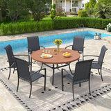 Vicllax 7-Piece Outdoor Dining Set, 50” Round Metal Table & Skyline Stackable  Chair
