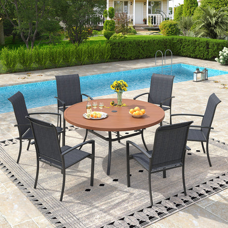 Vicllax 7-Piece Outdoor Dining Set, 50” Round Metal Table & Skyline Stackable  Chair