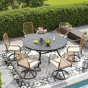 VICLLAX 7-Piece Outdoor Dining Set, 53” Round Metal Table with Umbrella Hole & Solana Swivel Chair