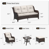 Vicllax 4 Pieces Patio Wicker Oasis Lounge Set, 3-Seater with Ottoman