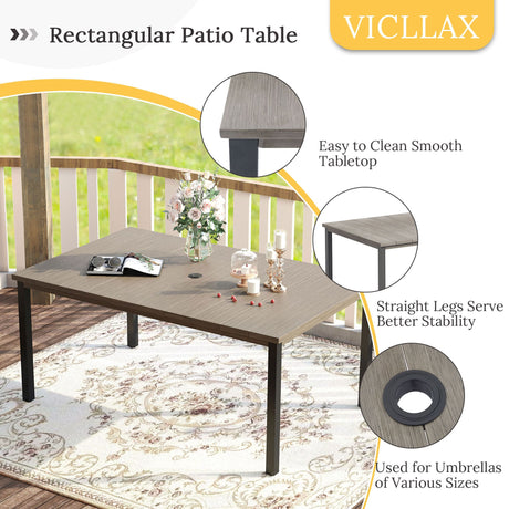 Vicllax 7 Pieces Outdoor Dining Set with Rectangular Dining Table and Padded Swivel Chairs
