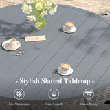 VICLLAX 11-Pcs Outdoor Dining Set, 63” Round Metal Table with Umbrella Hole & 10 Stackable  Chairs