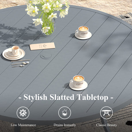 VICLLAX 11-Pcs Outdoor Dining Set, 63” Round Metal Table with Umbrella Hole & 10 Stackable  Chairs