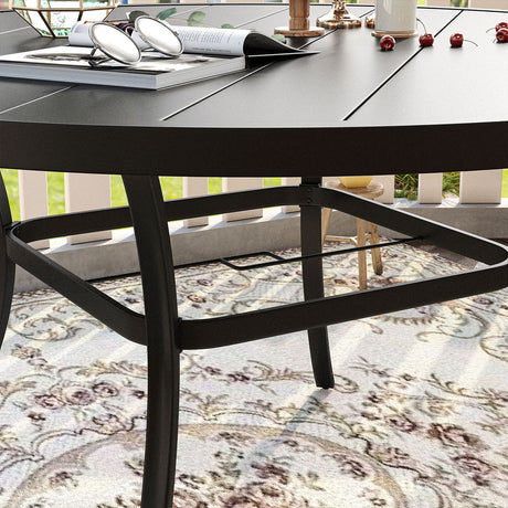 Vicllax 9/11 Pcs Outdoor Dining Set, 53"/ 60" Round Metal Table and Stackable Padded Chair