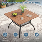 Vicllax 5 Pcs Outdoor Dining Set, Square Metal Table with Storage Shelf and 4 Swivel Chairs