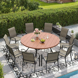 Vicllax 9/11 Pcs Outdoor Dining Set, 53"/ 60" Round Metal Table and Stackable Padded Chair