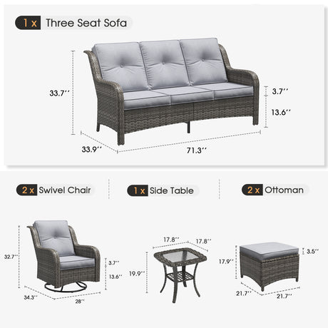 Vicllax 4 Pieces Patio Wicker Oasis Lounge Set, 3-Seater with Ottoman