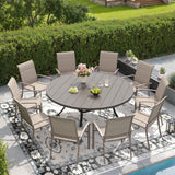 Vicllax 9/11 Pcs Outdoor Dining Set, 53"/ 60" Round Metal Table and Stackable Padded Chair