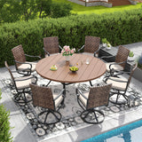Vicllax 9 PCS Patio Dining Table Set, 60" / 63" Round Metal Table  and Sierra Swivel Chair