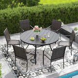 Vicllax 7 Pieces Outdoor Dining Set, 50"Round Table and 6 Stackable Metal  Armchairs