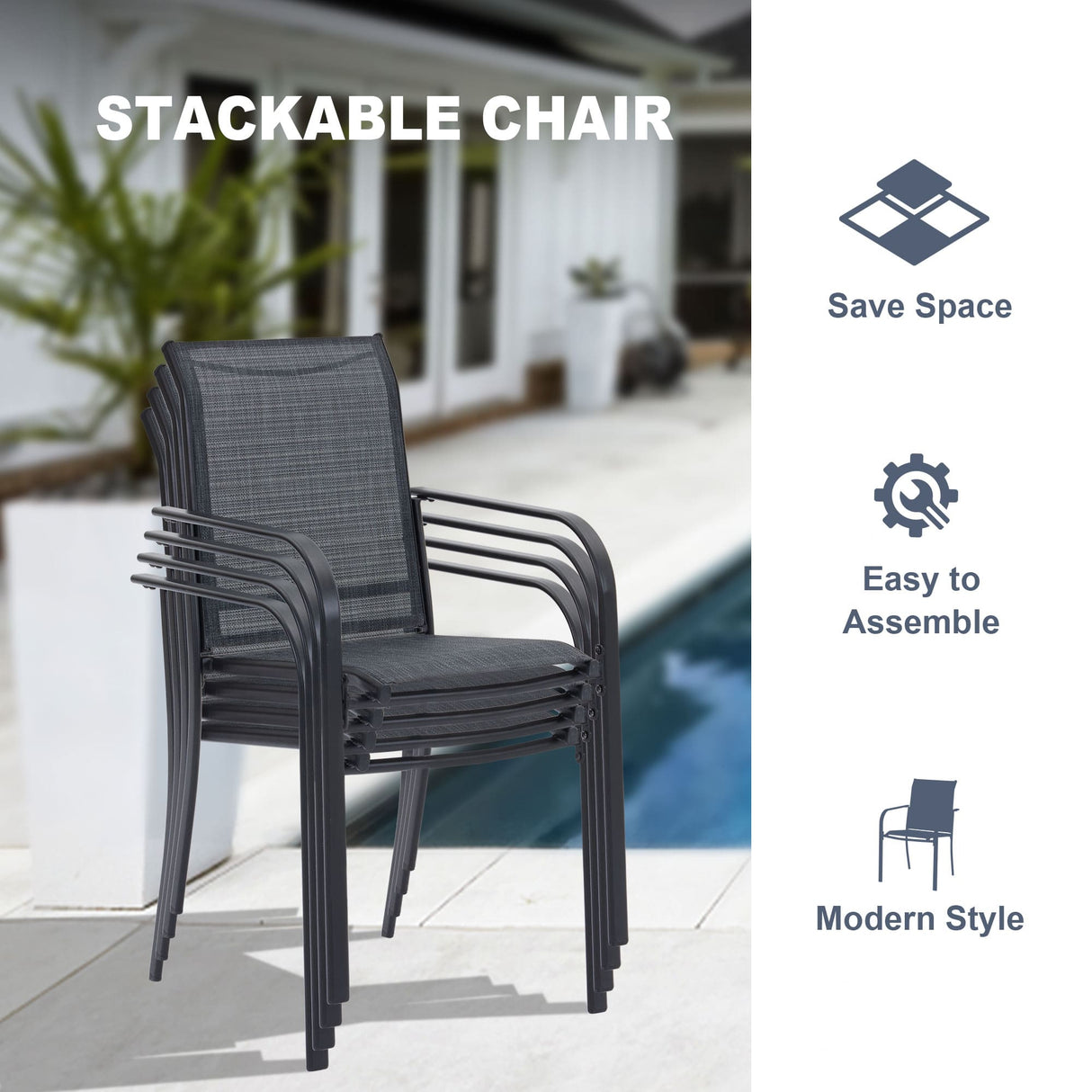 Vicllax 7 Pieces Outdoor Dining Set with Metal Rectangular Table and Stackable Sling Chair