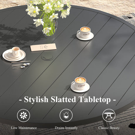 Vicllax 9 PCS Patio Dining Table Set, 60" / 63" Round Metal Table and Sienna Swivel Chairs