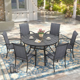 Vicllax 7 PCS Patio Dining Table Set, 47" Round Metal Table with Shelf and Skyline Stackable Chair