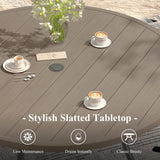 63" Round Metal Outdoor Dining Table for 10 People - Adjustable Umbrella Hole - 5 Colors