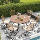 VICLLAX 7-Piece Outdoor Dining Set, 53” Round Metal Table with Umbrella Hole & Solana Swivel Chair
