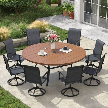 Vicllax Outdoor Dining Set for 8 People, Patio 60" Round Table with 8 Swivel Chairs