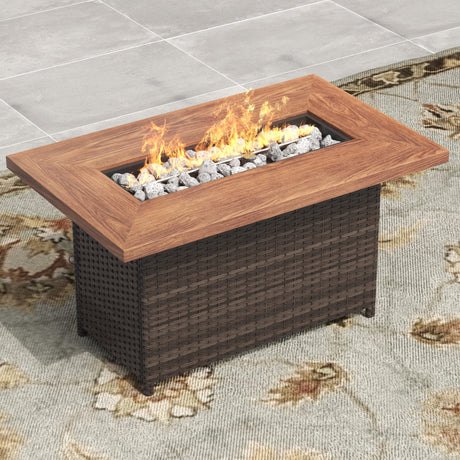 Vicllax Wicker Propane Fire Pit Table, Outdoor 50,000 BTU Gas Fire Pit