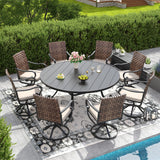 Vicllax 9 PCS Patio Dining Table Set, 60" / 63" Round Metal Table  and Sierra Swivel Chair