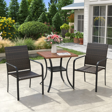 Vicllax 3 Pieces Outdoor Dining Set, 27.6"Square Table and 2 Stackable Armchairs