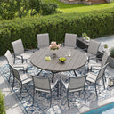 Vicllax 9/11 Pcs Outdoor Dining Set, 53"/ 60" Round Metal Table and Stackable Padded Chair