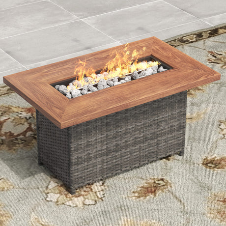 Vicllax Wicker Propane Fire Pit Table, Outdoor 50,000 BTU Gas Fire Pit
