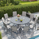 Vicllax 9/11 Pcs Outdoor Dining Set, 53"/ 60" Round Metal Table and Stackable Padded Chair
