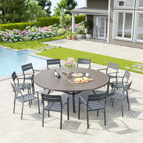 Vicllax Mesa redonda para patio de 42" con estante de almacenamiento y orificio para sombrilla ajustable 