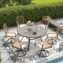 VICLLAX 7-Piece Outdoor Dining Set, 50” Round Metal Table with Umbrella Hole & Solana Swivel Chair