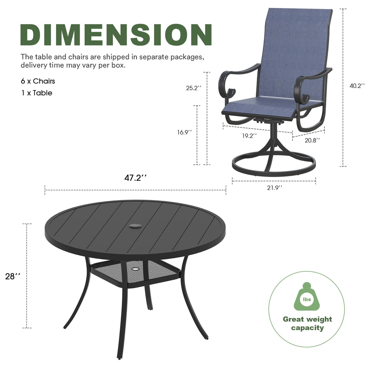Vicllax 5/7 Pieces Patio Dining Set with Round Dining Table and Swivel Chairs