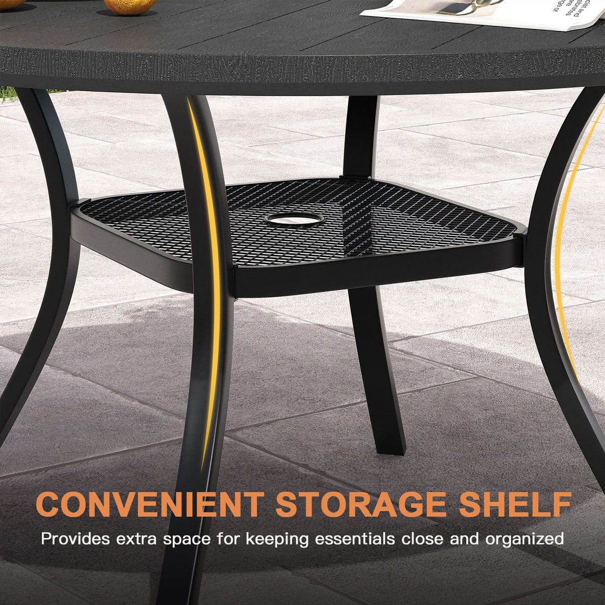 Vicllax Outdoor Plastic Top Patio Wood-Like Grain Round Dining Table for 4/6/8